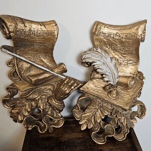 Unique pair of 60s Universal Statuary large musician and composer wall decor fea